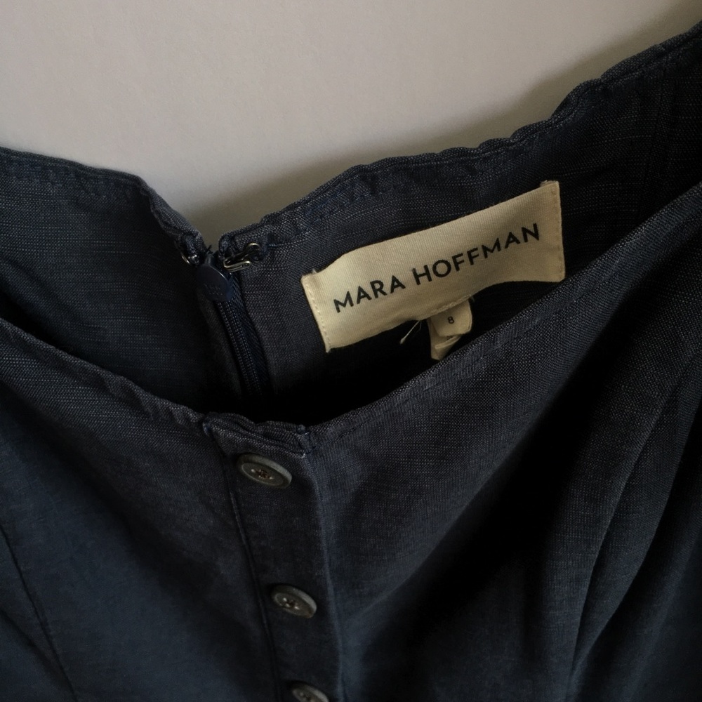 Mara Hoffman Mika Puff-Sleeve Linen Blend Button-Front Maxi Dress in Navy Blue - Picture 9 of 12